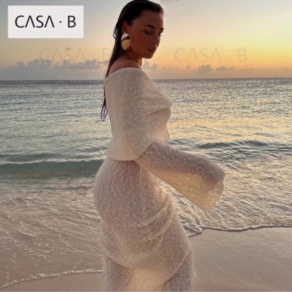 CASA B Dresses & Skirts - SOLD OUT💫 CASA B| Soriana Off the Shoulder Boucle Long Sleeve Draped Maxi Dress